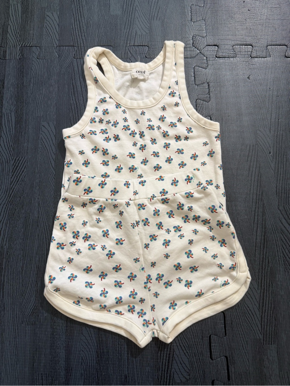 Oeuf white floral kids tank & short set